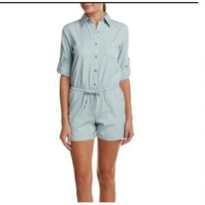 Cabi Alexa Minty Button Tie Waist Tab Sleeves Playsuit Romper